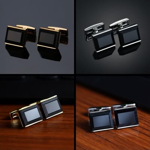 Black Crystal Cufflink Tie Clip Suit Gift Box Mens Suit Sleeve Nail Gold Gift Square Cufflinks
