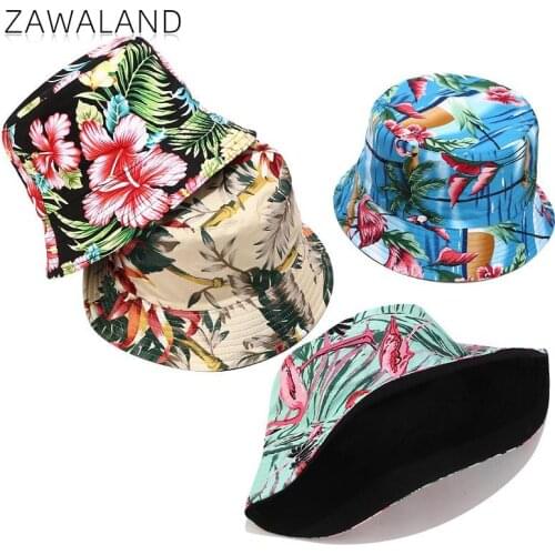 Zawaland Summer New Floral Printing Double-Sided Fisherman Hat Women Outdoor Travel Foldable Basin Caps Wide Brim Bucket Hats