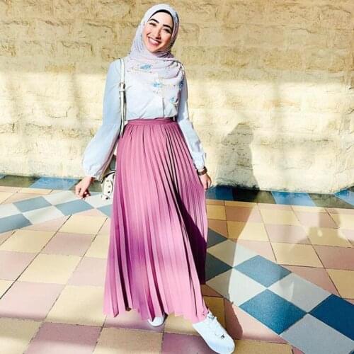 Plus Size Long Pleated Skirt Abaya Muslim High Waist Maxi Skirt Saia Longa Skirts For Women Clothing Jupe Plissee Femme Falda