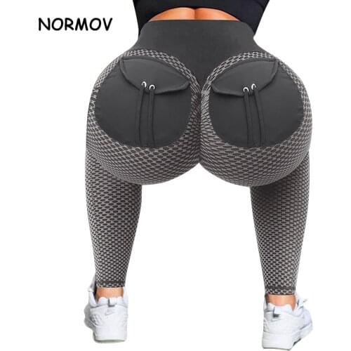 NORMOV Women Seamless Fitness Pocket Patchwork Grid Leggings Breathable Gym Push Up High Waist Workout Stretch Yoga Pant XS-4XL