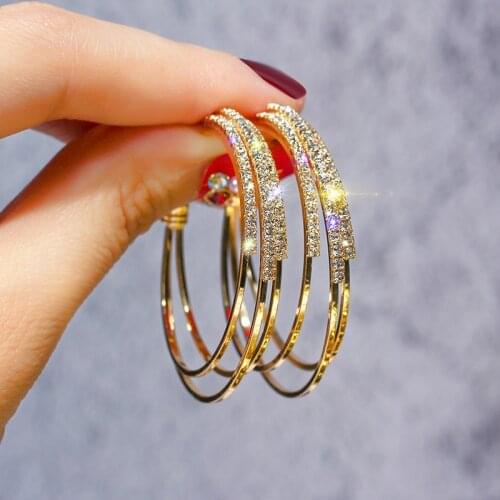 2020 New Multilayer Rhinestone Circle Round Hoop Earrings for Womens Fashion Statement Golden Punk Charm Earrings Party Jewelry