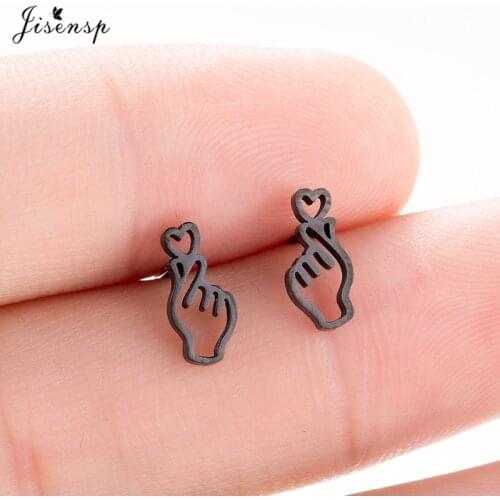 Jisensp Korean Hand Earrings Women Jewelry Stainless Steel Earings BTS Show your Love Heart Stud Earrings Girl boucle d'oreille