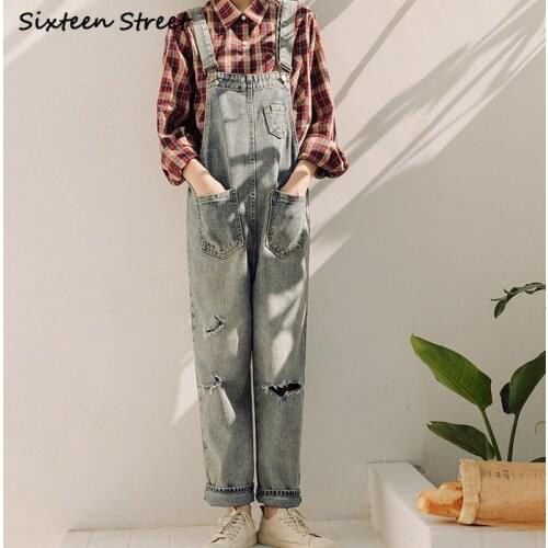 Jumpsuit Women Hole Denim Overalls Female Baggy Harajuku Clothing Y2k Aesthetic Elegant Fashion Vintage Streetwaer Ripped Style