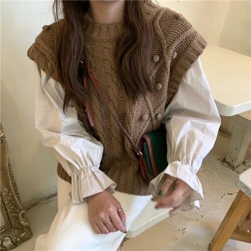 Spring Autumn 2021 Women Clothes Knitwear Sweater Vest Solid Shirt Loose Casual Knitted Pullovers Korean Fashion Female Tops