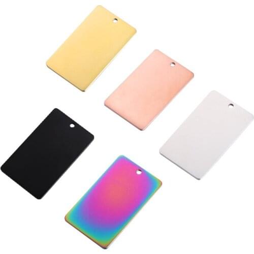 100% Stainless Steel Rectangle Pendant Blank For Engrave Metal Rectangle Tag Charm Mirror Polished Wholesale 10pcs