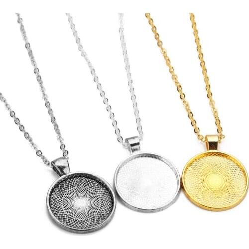 2Pcs 25mm 30mm Chain Necklaces Pendants Base DIY Cabochon Blank Setting Cameo Tray Lobster Clasps Chains Necklace Jewelry Making