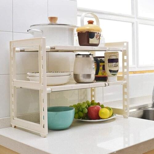 2 Tier Extendable Sink Shelf Adjustable Under Sink Rack Multifunctional Storage Rack For Kitchen Bathroom Cabinet
