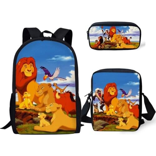 HaoYun 3PCs/Set Childrens School Backpack The lion King PPatten Kids School Bags Cartoon Animal Design Teenagers Book-Bags Set