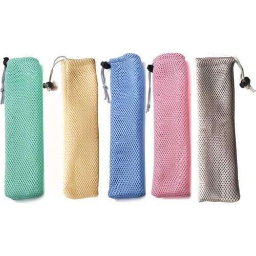 50 Pcs/Lot Portable Stainless Steel Storage Straw Mesh Bag Reusable Straw Pouch Picnic Camping Chopsticks Spoon Tableware Bag