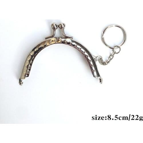 8.5cm women DIY coin bag making metal clasp with key ring chain no knurling purse frame kiss buckle 10pcs/lot