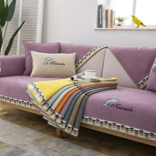 1 Piece Nordic Simple Embroidery Sofa Cover Cushion Four Seasons Universal Non-Slip Modern Cartoon Dolphin Sofa Towel