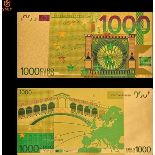 Color Euro Gold Foil Bill 1000 Euro Gold Banknotes Euro Paper Money Collection
