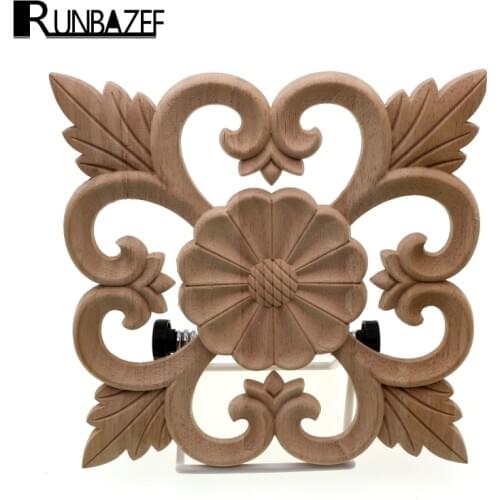 RUNBAZEF Wooden Decoration Loud Carving Square Decorative Flower vintage Home decor Furnishings craft wood figurine miniature
