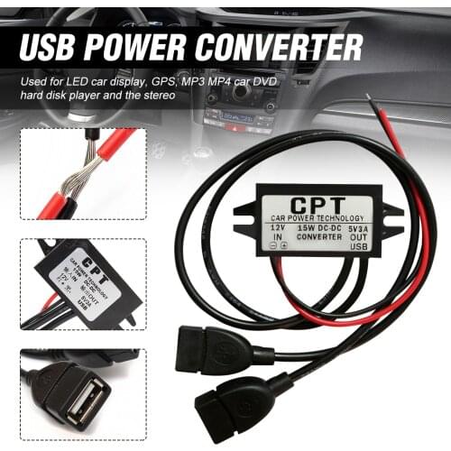 Dual Double 2 USB DC-DC Car Converter Module 12V To 5V 3A 15W Power Adapter used for LED Car Display GPS Over Voltage Protection