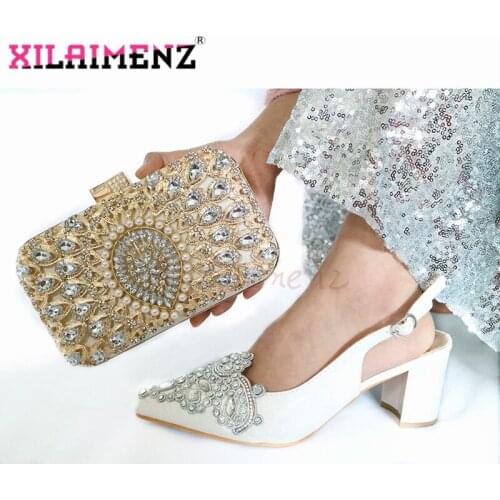 Good Prics Nigerian Lady Shoes and Bag in Silver Color High Quality Italian Women Shoes Matching Bag Elegant Style for Party