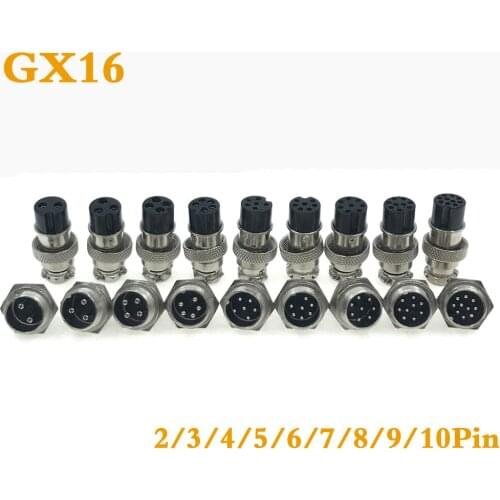 1Set GX16 Circular Silver Aviation Socket Plug2/3/4/5/6/7/8/9/10Pin Wire Terminal Male+Female16mm Panel Connector Free Shipping