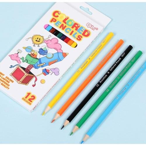 HB 12 Colors Boxed Students Hexagonal Colored Pencils English Spain Ukrainian French Sketchbook for Drawing Writing Art Supplies