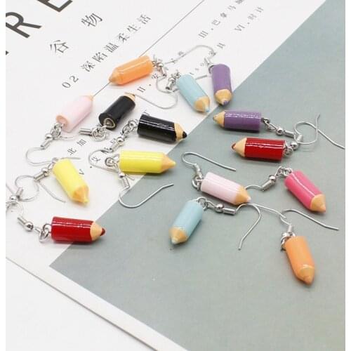 Classic Fashion Resin Pen Shape Earrings Artificial Crayons Various Color Personality Pendants Jewelry Gifts 8mm*18mm