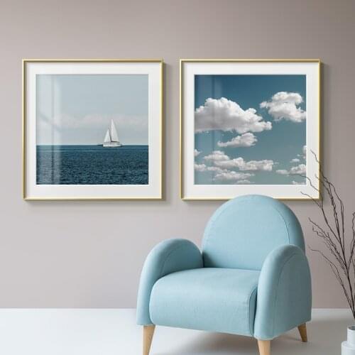 Nordic Blue Sky Sea Lighthouse Clouds Canvas Painting Posters Print HD Modern Seascape Wall Art Pictures For Living Room Bedroom