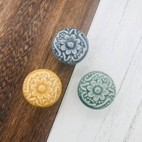 1pcs Durable Blue Grey Ceramic Door Handle Drawer Kitchen Cupboard Cabinet Drawer Pull Knobs for Furniture Hardware with Screws