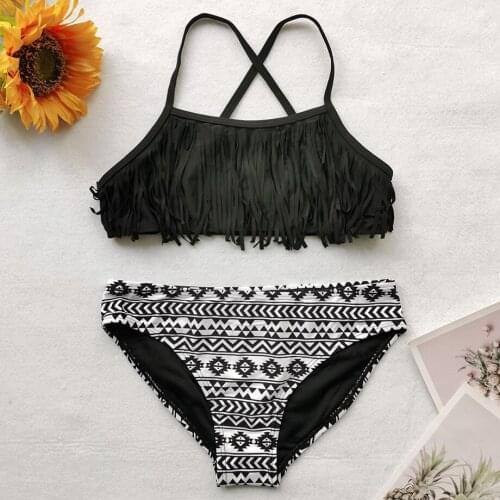 8-13 Years Kids Swimwear Print Girl Swimsuit Kids Teenage Girl Bikini Cross Back Girls Bathing Suit 2 Piece Childrens Swimwear