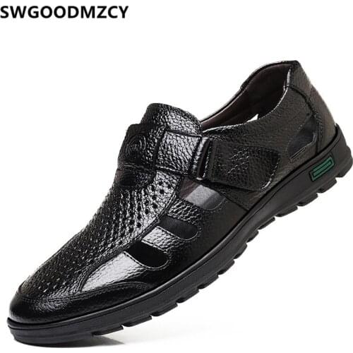 Summer Mens Shoes Genuine Leather Formal Dress Mens Sandals Casual Breathable Designer Shoes Men High Quality Plus Size 48 Buty