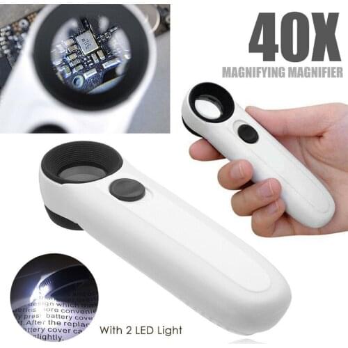 40X Magnifying Magnifier Glass Jeweler Eye Jewelry Loupe Loop with 2 LED Light