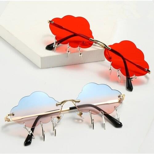 Vintage Rimless Sunglasses Women Clouds Steampunk Sunglasses Men Frameless Glasses Lightning Pendant Shades UV400 Driver Goggles