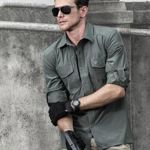Mens Military Quick Dry Shirt Tactical Army Combat Shirt Summer Casual Elastic Paintball Breathable Long Sleeve Shirt Clothes
