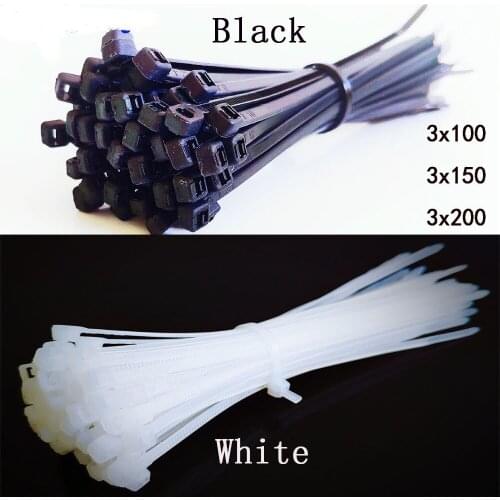 100mm/150mm/200mm Self-locking Nylon Cable Ties 3mm width 100pcs white and black Plastic Zip Tie wire binding UL Certified