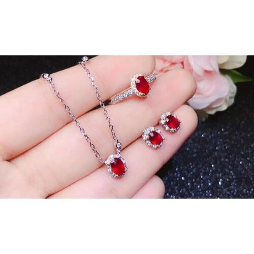 New Arrival Natural and Real Natural Ruby jewelry set Natural Real Ruby 925 sterling silver 1pc pendant,1pc ring,2pcs Earring