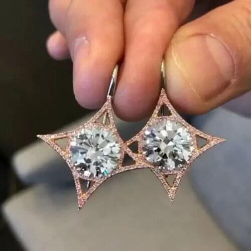 Charm Female Dangle Earrings with Big Round Cubic Zirconia Rose Gold Color Fashion Accessories for Women Jewelry Drop Shipping