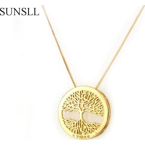 SUNSLL Fashion 3 Color Copper Necklace White Cubic Zirconia Life Tree Pendant Necklace Women Anniversary Party jewelry gifts