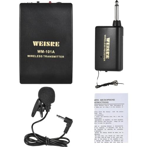 Lavalier Lapel Collar Clip-on FM Wireless Microphone System Voice Amplifier with Bodypack Transmitter Mini Mic Receiver