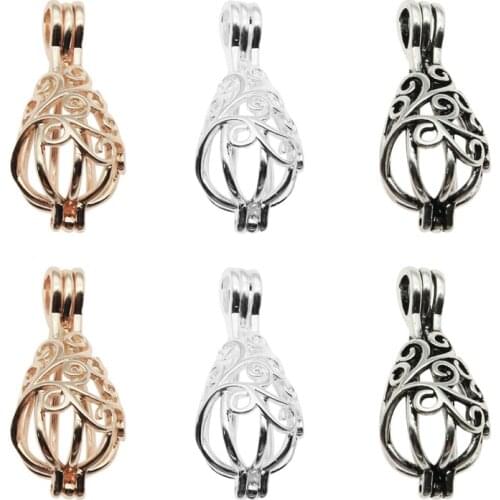 10pc Multicolor Pearl Cage Locket Pendants Trendy Aromatherapy Water Drop Essential Oil Diffuser Necklace Locket For DIY Jewelry