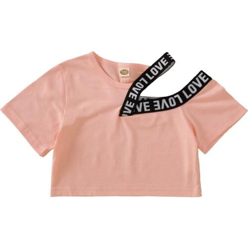 Girl Casual Short-Sleeved T-Shirt Personality Letter Bands Off-Shoulder Pullover Tops Summer Pink Daily Wear And Summer Trip