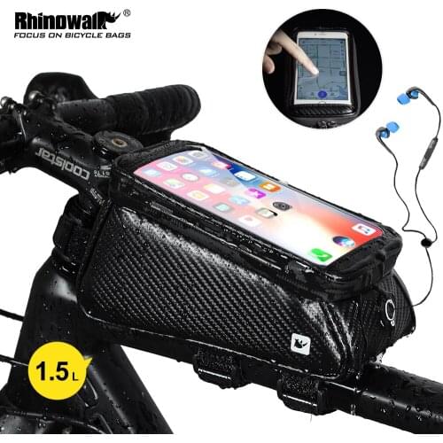 Rhinowalk Bike Bag MTB Frame Front Top Tube Pack Waterproof Large Capacity Phone Case Touchscreen Bag Bicycle Accessories Black