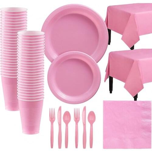 Pink Party Set Disposable Plastic Plate Cup Napkin Tableware Birthday Party Decoration Baby Shower Christmas Wedding Party