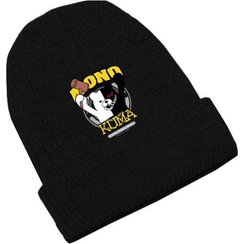 Danganronpa Black White Bear Anime Skullies Caps Knitted Beanies Winter Warm Hats Men Women Boys Girls Gift Elastic