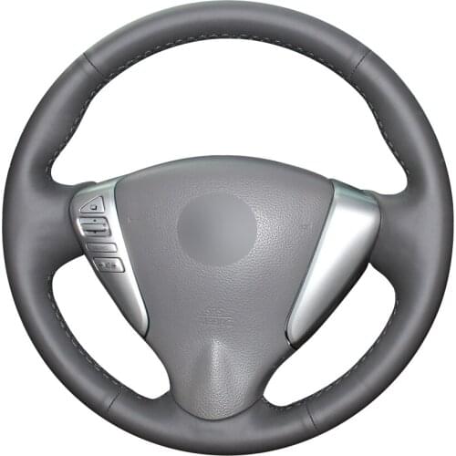 Dark Gray Leather Car Steering Wheel Cover for Nissan Tiida Sylphy Sentra Versa Note 2014-2017