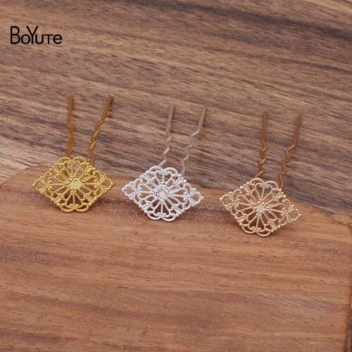 BoYuTe (20 Pieces/Lot) 15*21MM Filigree Flower Plate Welding 75*10*1.2MM Hair Fork Hairpin Bride Hair Jewelry Diy Accessories