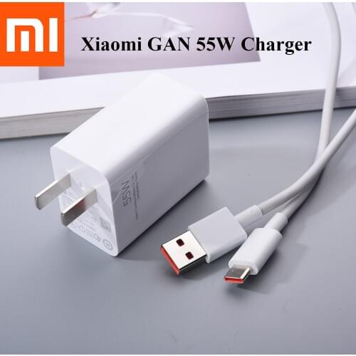 Original Xiaomi 55W GaN Charger 11V5A Max PD Fast Charger USB Type-C Cable For Xiaomi 11 10 10Lite Redmi K40 Pro K30S Smartphone