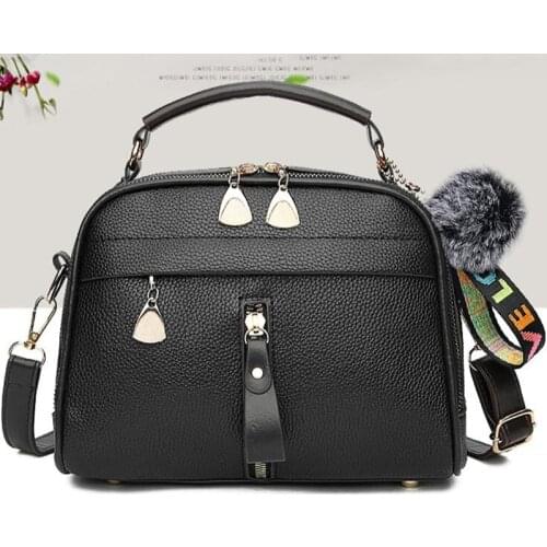 Hairball Tassel Messenger Shoulder Bag For Women PU Leather Handbag Lady Boston Hairball Messenger Crossbody Totes Bag
