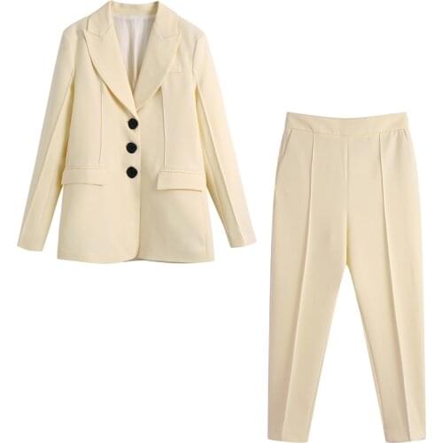 2021 autumn Ladies tailored blazer high-waist cropped trousers two peice set women Single-breasted suit jacket side zip pants