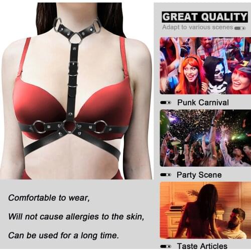 Goth Halter Collar Body Harness Chest Bondage Corset Waist Belt Leather Sexy Hot Womens Choker Erotic Lingerie Nightclub Rave
