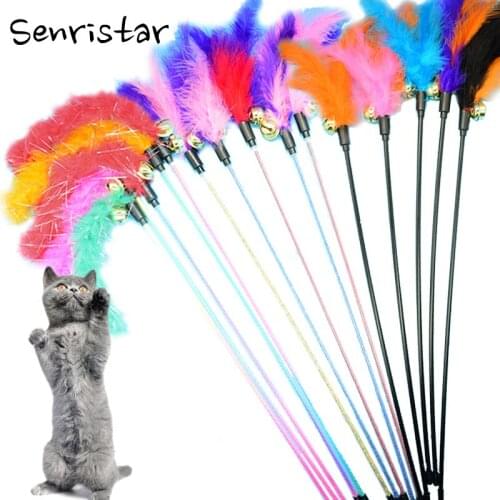 1pcs/Lot Plush Feather Bell Rod Toy for Cat Wholesale Teaser Multi Soft Colorful Pet Kitten Funny Playing Interactive