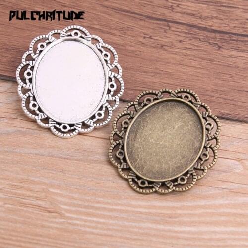 2pcs 30*40mm Inner Size Two Color New Product Punk Big Oval Brooch Cabochon Base Setting Charms Pendant
