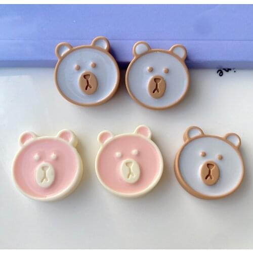20Pcs Kawaii Cartoon Resin Bear Head Flatback Cabochons Scrapbook Craft DIY Jewelry Making Embellishments Accessories