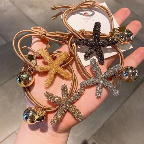 30pcs/lot DIY Simple Crystal Starfish Balls Rubber Band Brushed Metal Fully-jewelled Hair Bands Styling Tool Accessory HA1663