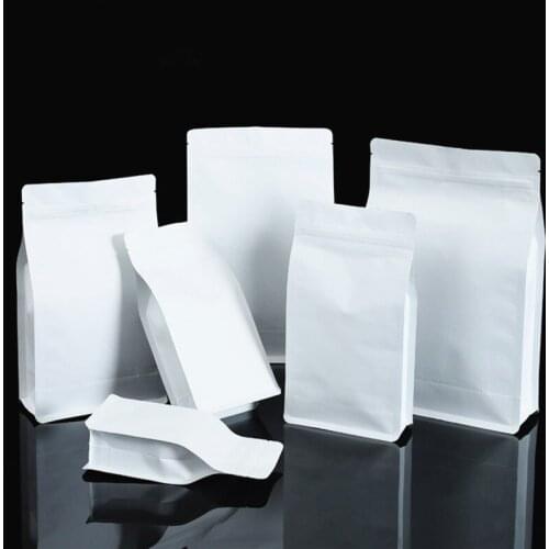 50pcs/Lot 3D White Paper Foil Zip Lock Bags Heat Sealing Snack Spice Cereals Seeds Ground Coffee Storage Packaging Pouches